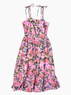 NWT Tulip Creations Ivonna Midi Dress Tropical Pink Green Print Women's LARGE